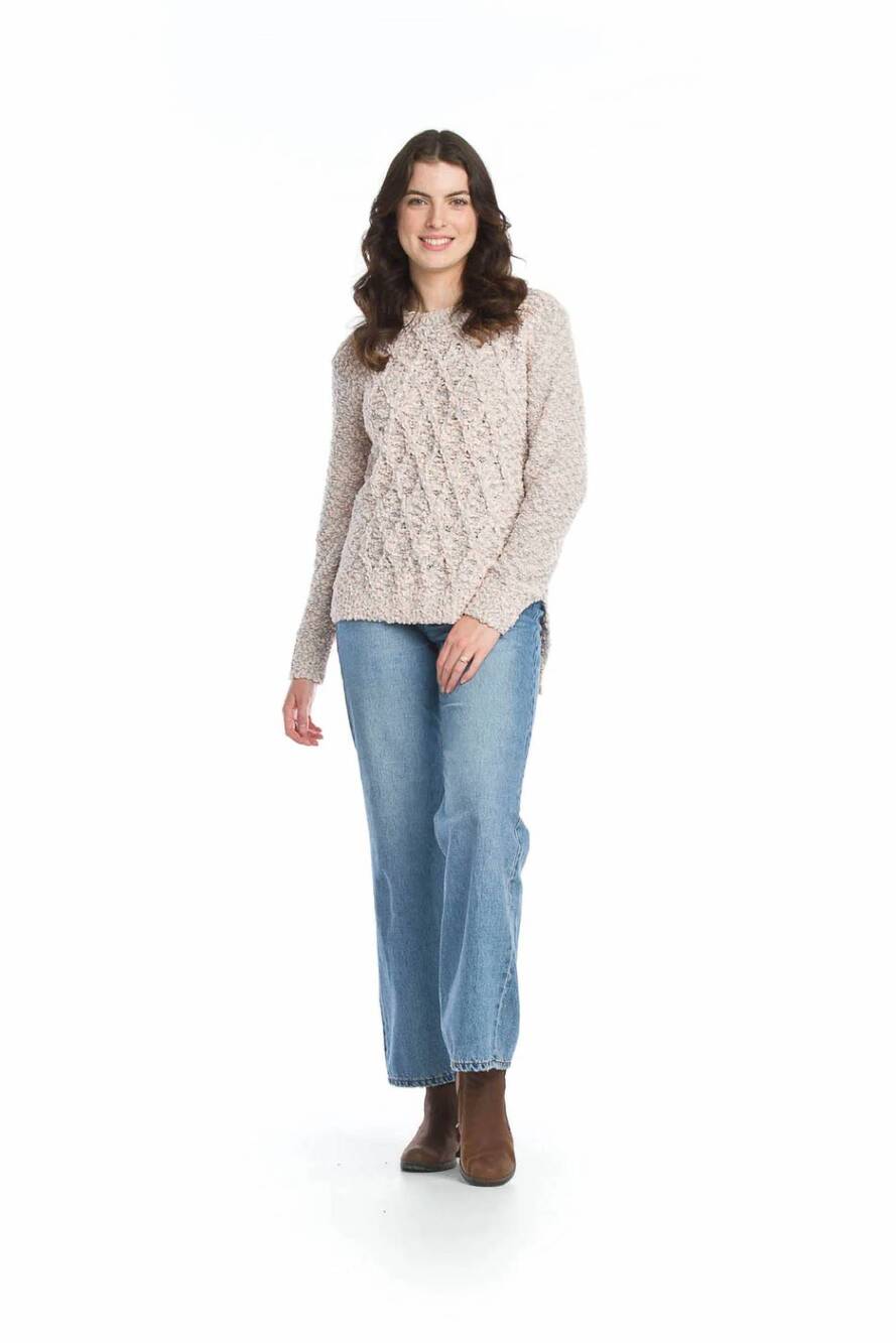 NEW PAPILLON duotone chenille cable knit sweater in blush